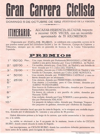 Cartel de carrera de Ciclos Rubio en 1952