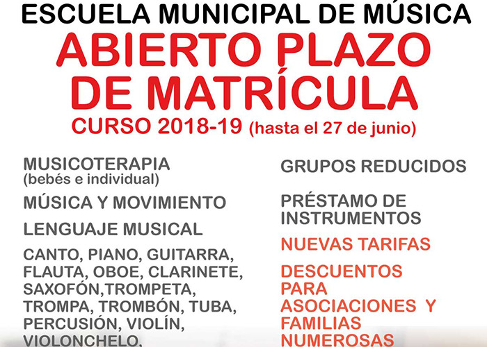 Abierto el plazo de matrícula para la Escuela Municipal de Música