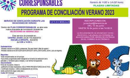 Con el objetivo de favorecer la conciliación familiar el Ayuntamiento de Herencia vuelve a apostar por el programa Corresponsables durante las vacaciones de verano