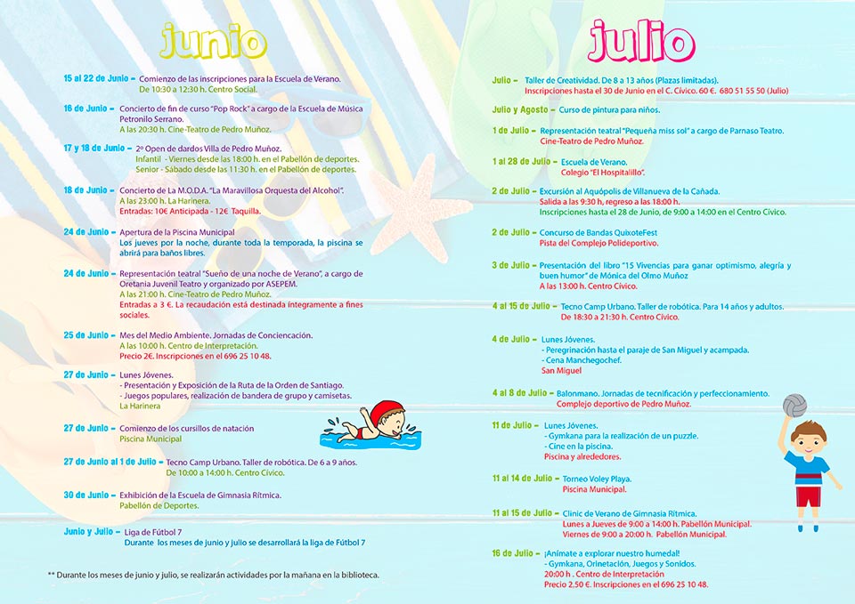 Con el lema «Vive el verano, vive tu pueblo» se presenta la oferta de cultura, juventud y deportes de Pedro Muñoz
